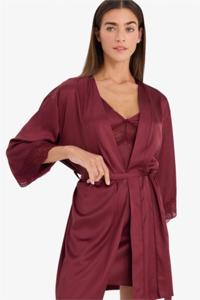 Regular Fit Wrap Neck Satin Robe