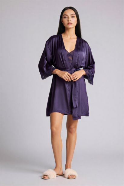 Халат стандартного кроя с воротником из сатина Fall in Love