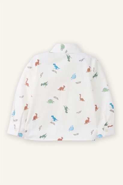 قميص كم طويل بيبي أولاد ذو مظهر كتاني قصة عادية برقبة قميص