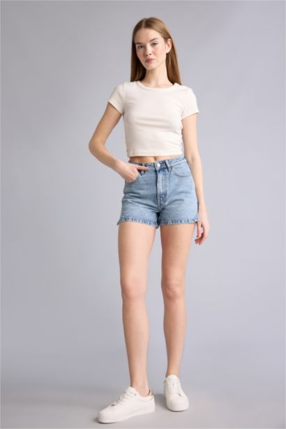 Mom Fit жоғары белді тік балақ джинс шорты