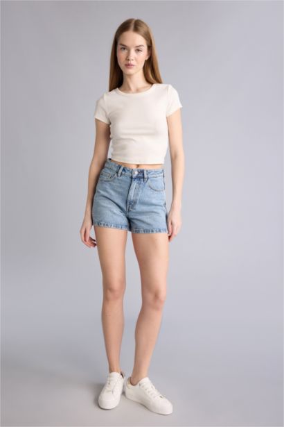 Mom Fit жоғары белді тік балақ джинс шорты