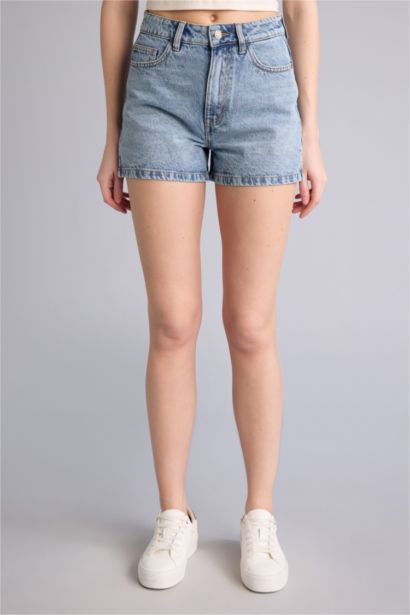 Mom Fit жоғары белді тік балақ джинс шорты