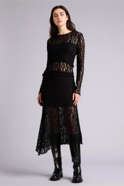 Asymmetrical Normal Waist Jersey Lining Lace Midi Skirt
