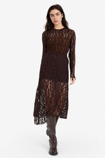 Asymmetric Lace with Lining Normal Waist Midi Skirt