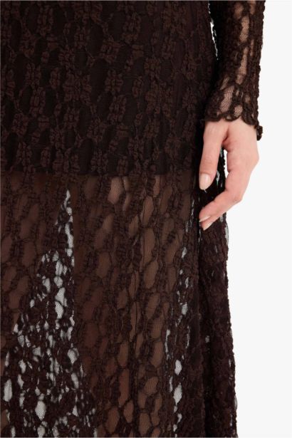 Asymmetric Lace with Lining Normal Waist Midi Skirt