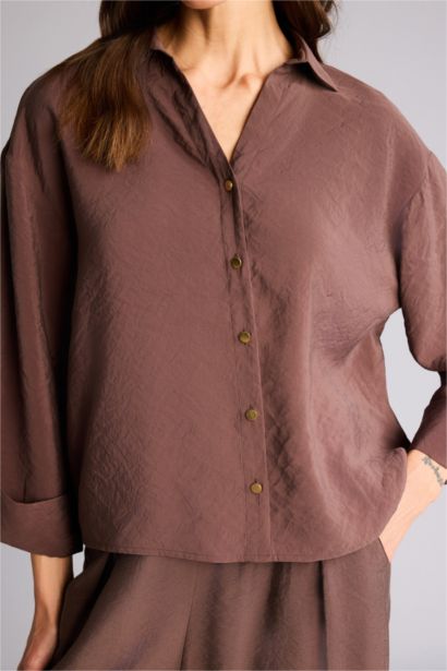 Overshirt Fit жейде жағалы модал ұзын жеңді жейде