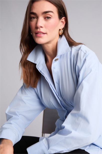 قميص ردن طويل بوبلين مخصر سليم فيت