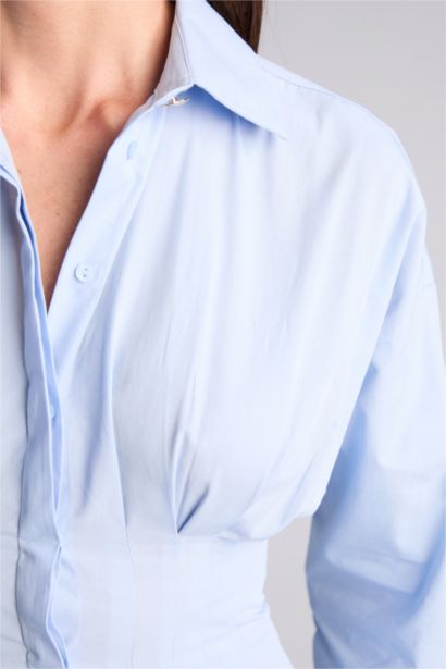 قميص ردن طويل بوبلين مخصر سليم فيت