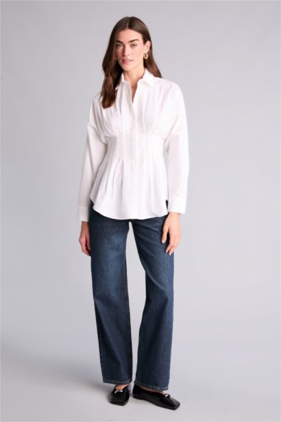 Fıtted Gömlek Yaka Poplin Uzun Kollu Gömlek