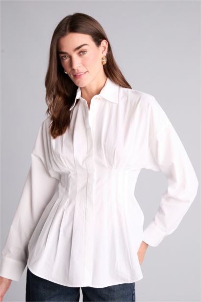 Fıtted Gömlek Yaka Poplin Uzun Kollu Gömlek