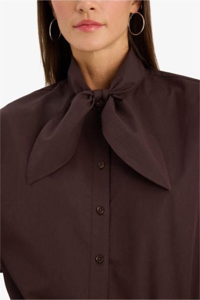 %100 Pamuk Oversıze Fular Yaka Poplin Gömlek