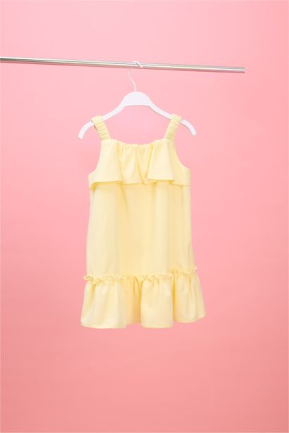 Fırfırlı Keten Elbise Kız Bebek