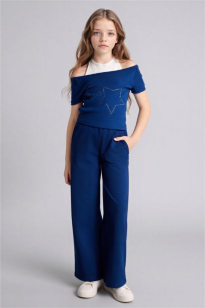 Yıldız Desenli Ribana Tişört Kız Çocuk