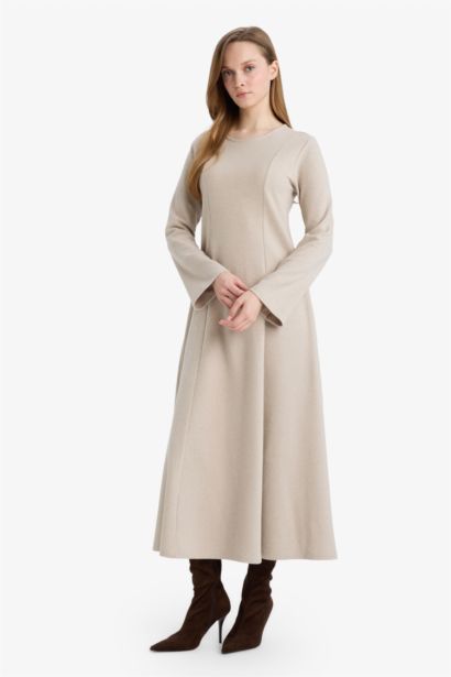 Crew Neck Long Sleeve Maxi Dress