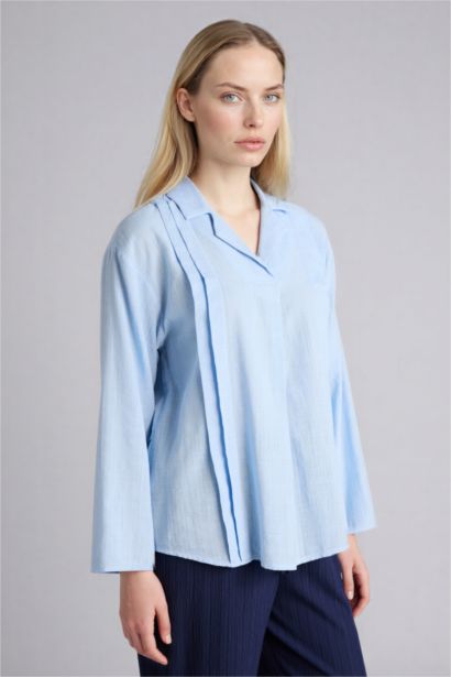 Relax Fit Shirt Collar Long Sleeve Blouse