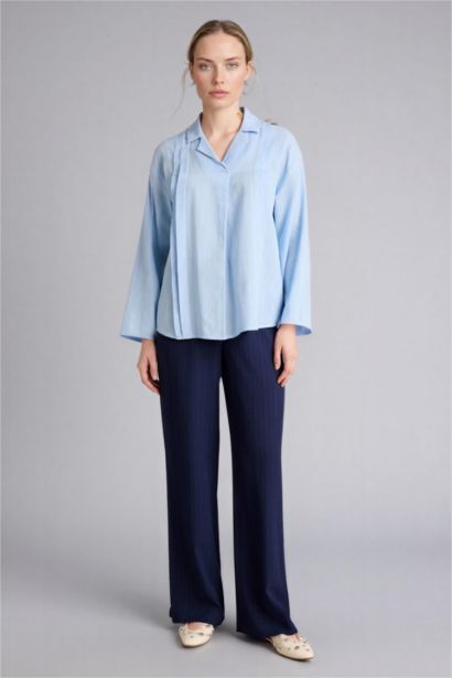 Relax Fit Shirt Collar Long Sleeve Blouse