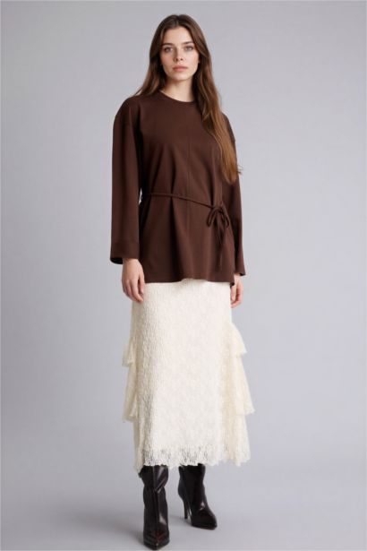 تونيك كم طويل قصة فضفاضة بحزام