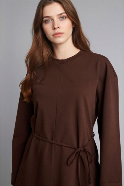 تونيك كم طويل قصة فضفاضة بحزام