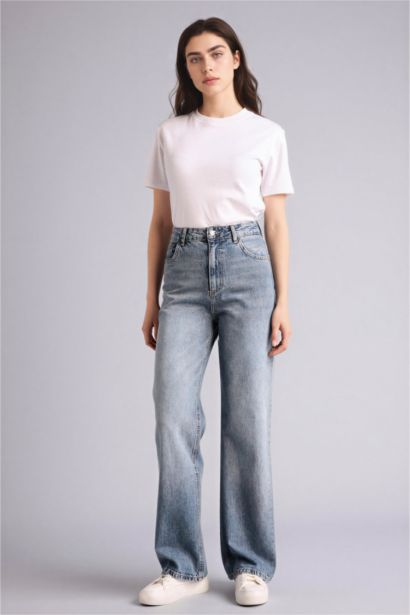 بنطلون جينز وايد ليج برجل واسع وخصر عالي