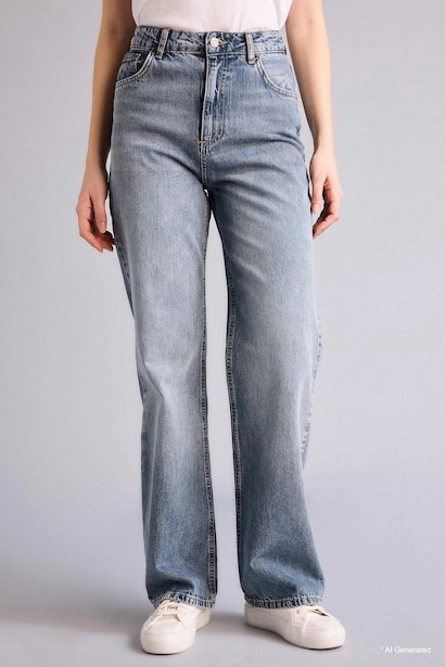 100% Cotton 90's Wide Leg High Waist Long Jeans