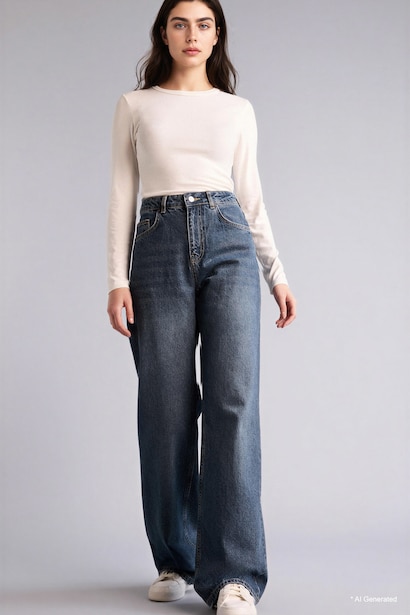 100% Cotton Straight Leg High Waist Jeans