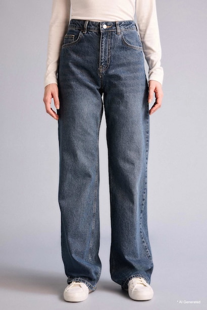 100% Cotton Straight Leg High Waist Jeans