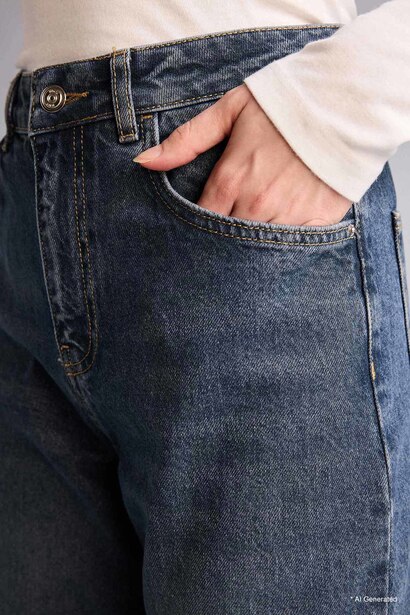 100% Cotton Straight Leg High Waist Jeans