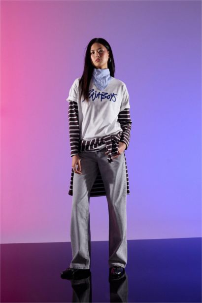 %100 Pamuk Straıght Wıde Yüksek Bel Jean Pantolon