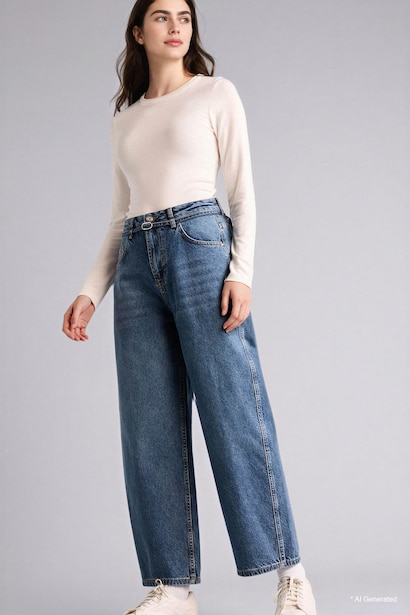 100% Cotton Barrel Fit Regular Waist Ankle Length Jeans