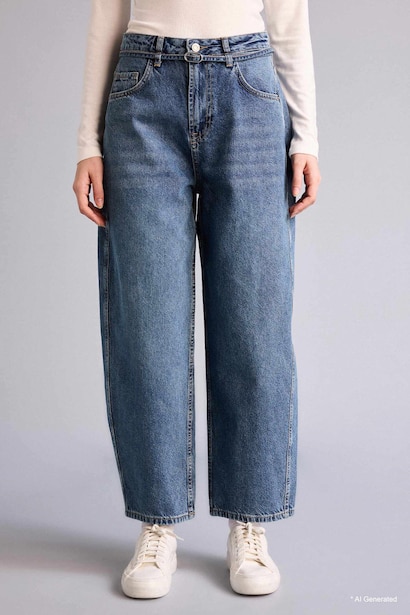 100% Cotton Barrel Fit Regular Waist Ankle Length Jeans