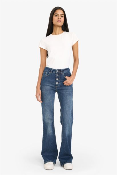 Mia Flare Fıt Normal Bel Uzun Jean Yıkamalı Pantolon
