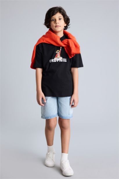 تيشيرت ولادي نص ردن اوفر سايز بياخة مستديرة من ون بيس