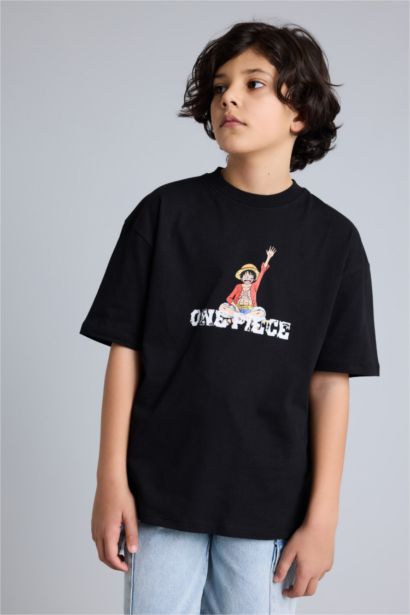 تيشيرت ولادي نص ردن اوفر سايز بياخة مستديرة من ون بيس