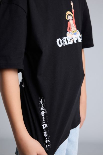 تيشيرت ولادي نص ردن اوفر سايز بياخة مستديرة من ون بيس