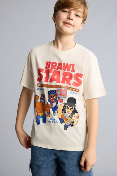 %100 Pamuk Brawl Stars New Regular Fıt Bisiklet Yaka Kısa Kollu Tişört Erkek Çocuk