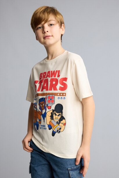 %100 Pamuk Brawl Stars New Regular Fıt Bisiklet Yaka Kısa Kollu Tişört Erkek Çocuk