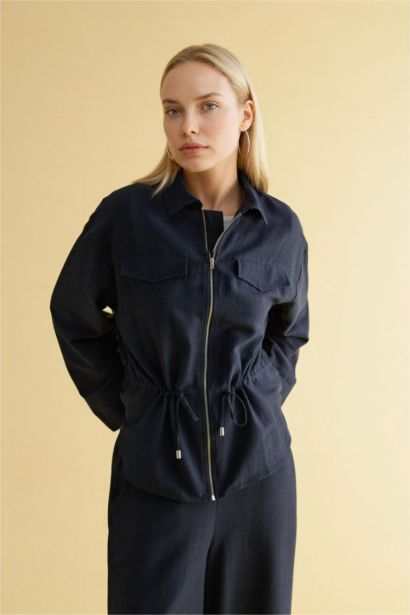 قميص ردن طويل من مزيج الكتان قصة مريحة