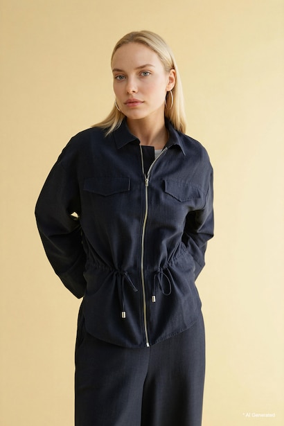 Relax Fit Linen Blend Zip-Up Shirt