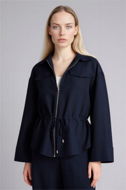 Relax Fit Linen Blend Zip-Up Shirt