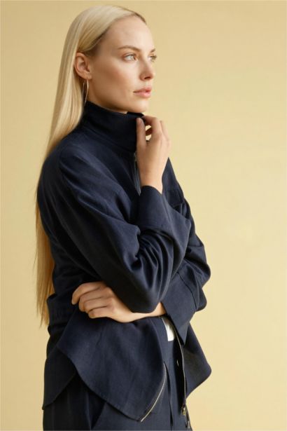 قميص ردن طويل من مزيج الكتان قصة مريحة