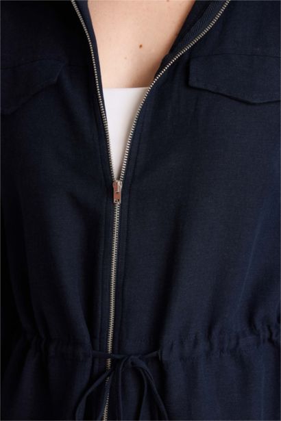 Relax Fit Linen Blend Zip-Up Shirt