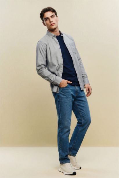 Soft Textured Straight Fit Jeans