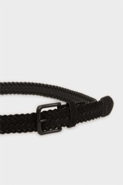 حزام رجالي جلد صناعي بمشبك مستطيل