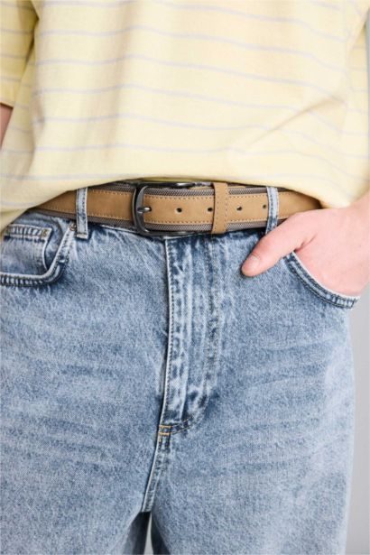 Man Rectangle Clasp Faux Leather