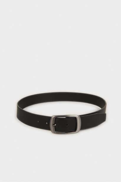 Man Oval Buckle Faux Leather