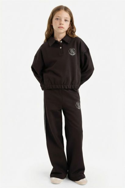 2'li Takım Baskılı Sweatshirt Eşofman Altı Kız Çocuk