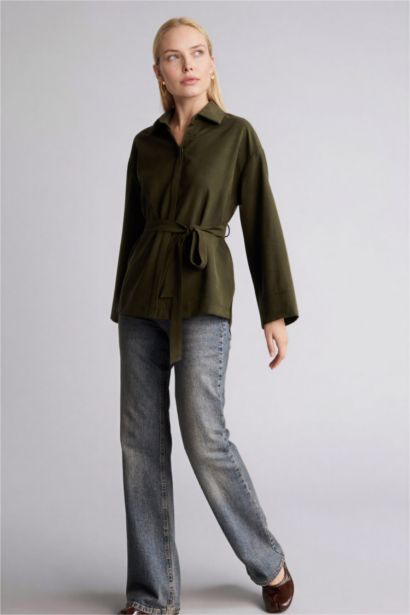 Relax Fıt Gömlek Yaka Uzun Kollu Gömlek