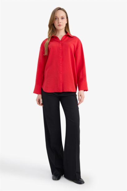 قميص بيزك سادة كم طويل قصة مريحة