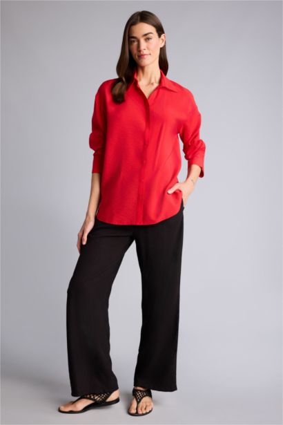 Relax Fit Shirt Collar Long Sleeve Shirt