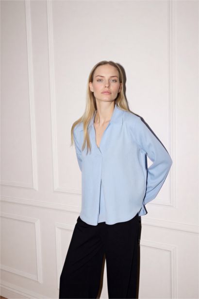 Relax Fit Waffle Textured Long Sleeve Blouse